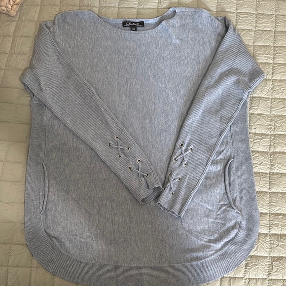 CHARLIE B Sweaters - Charlie B. Heather Gray/Blueish Sweater with Lace-Up Cuffs
